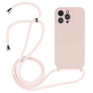 For iPhone 14 Pro Max Crossbody Lanyard Liquid Silicone Case(Sand Pink)