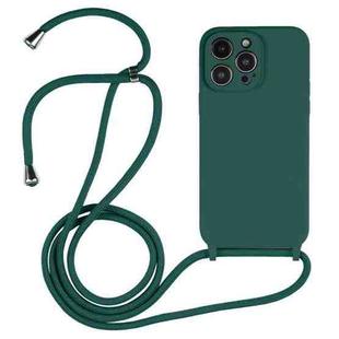 For iPhone 14 Pro Max Crossbody Lanyard Liquid Silicone Case(Pine Needle Green)