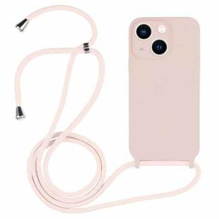 For iPhone 13 Crossbody Lanyard Liquid Silicone Case(Sand Pink)