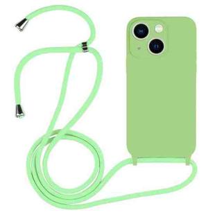 For iPhone 13 Crossbody Lanyard Liquid Silicone Case(Matcha Green)