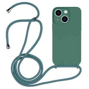 For iPhone 13 Crossbody Lanyard Liquid Silicone Case(Emerald Green)