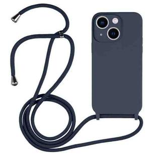 For iPhone 13 Crossbody Lanyard Liquid Silicone Case(Midnight Blue)