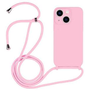 For iPhone 13 Crossbody Lanyard Liquid Silicone Case(Pink)