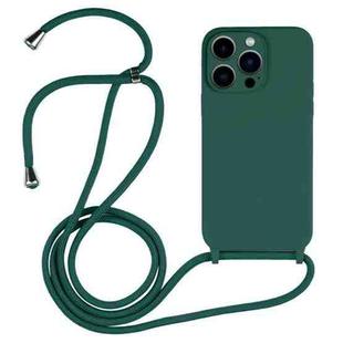 For iPhone 13 Pro Crossbody Lanyard Liquid Silicone Case(Pine Needle Green)