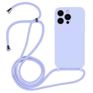 For iPhone 13 Pro Max Crossbody Lanyard Liquid Silicone Case(Light Purple)