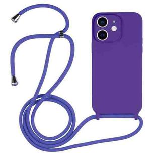 For iPhone 12 Crossbody Lanyard Liquid Silicone Case(Purple)