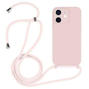 For iPhone 12 Crossbody Lanyard Liquid Silicone Case(Sand Pink)