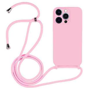 For iPhone 12 Pro Crossbody Lanyard Liquid Silicone Case(Pink)