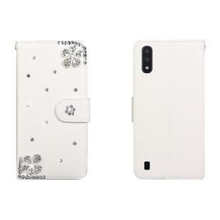 For Galaxy A01 Horizontal Flip Solid Color Rhinestones Leather Case with Card Slot & Wallet & Holder(Diagonal Flower)