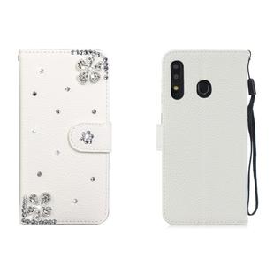 For Galaxy A20 / A30 Horizontal Flip Solid Color Rhinestones Leather Case with Card Slot & Wallet & Holder(Diagonal Flower)