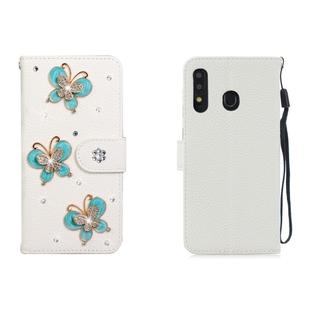 For Galaxy A20 / A30 Horizontal Flip Solid Color Rhinestones Leather Case with Card Slot & Wallet & Holder(Three Butterflies)