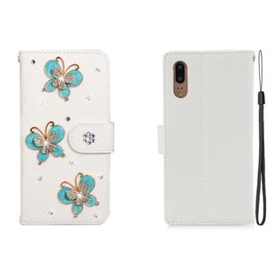 For Huawei P20 Horizontal Flip Solid Color Rhinestones Leather Case with Card Slot & Wallet & Holder(Three Butterflies)