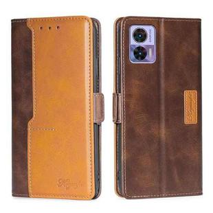 For Motorola Edge 30 Neo Contrast Color Side Buckle Leather Phone Case(Dark Brown + Gold)