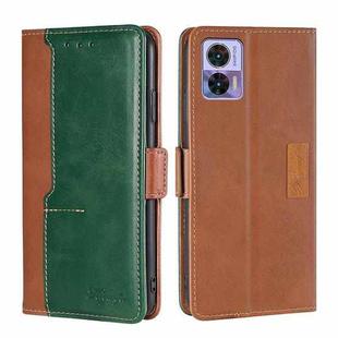 For Motorola Edge 30 Neo Contrast Color Side Buckle Leather Phone Case(Light Brown + Green)