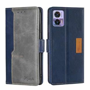 For Motorola Edge 30 Neo Contrast Color Side Buckle Leather Phone Case(Blue + Grey)