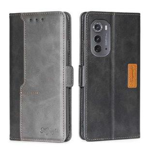 For Motorola Edge 2022 Contrast Color Side Buckle Leather Phone Case(Black + Grey)