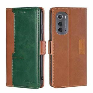 For Motorola Edge 2022 Contrast Color Side Buckle Leather Phone Case(Light Brown + Green)