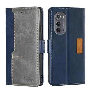 For Motorola Edge 2022 Contrast Color Side Buckle Leather Phone Case(Blue + Grey)