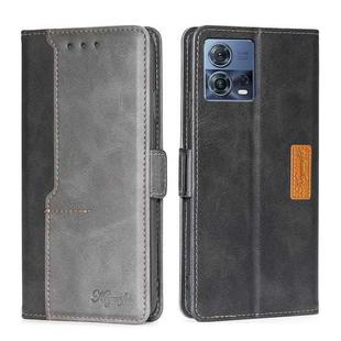 For Motorola Edge S30 Pro 5G/Edge 30 Fusion Contrast Color Side Buckle Leather Phone Case(Black + Grey)