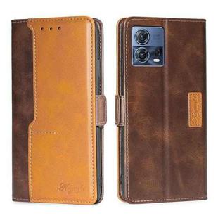 For Motorola Edge S30 Pro 5G/Edge 30 Fusion Contrast Color Side Buckle Leather Phone Case(Dark Brown + Gold)