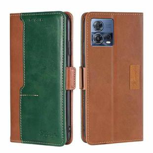 For Motorola Edge S30 Pro 5G/Edge 30 Fusion Contrast Color Side Buckle Leather Phone Case(Light Brown + Green)