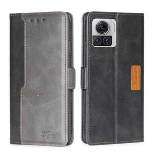 For Motorola Edge X30 Pro 5G/Edge 30 Ultra Contrast Color Side Buckle Leather Phone Case(Black + Grey)