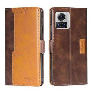 For Motorola Edge X30 Pro 5G/Edge 30 Ultra Contrast Color Side Buckle Leather Phone Case(Dark Brown + Gold)