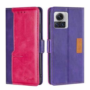 For Motorola Edge X30 Pro 5G/Edge 30 Ultra Contrast Color Side Buckle Leather Phone Case(Purple + Rose Red)