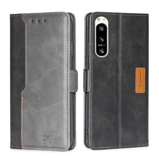 For Sony Xperia 5 IV Contrast Color Side Buckle Leather Phone Case(Black + Grey)