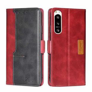 For Sony Xperia 5 IV Contrast Color Side Buckle Leather Phone Case(Red + Black)