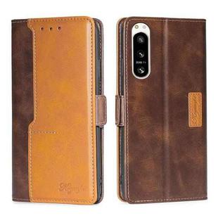 For Sony Xperia 5 IV Contrast Color Side Buckle Leather Phone Case(Dark Brown + Gold)