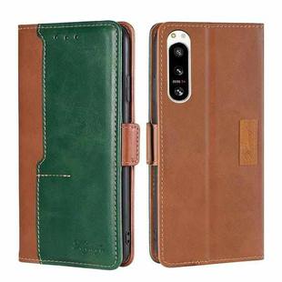 For Sony Xperia 5 IV Contrast Color Side Buckle Leather Phone Case(Light Brown + Green)