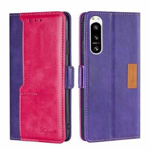 For Sony Xperia 5 IV Contrast Color Side Buckle Leather Phone Case(Purple + Rose Red)