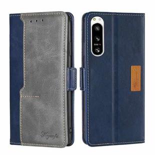 For Sony Xperia 5 IV Contrast Color Side Buckle Leather Phone Case(Blue + Grey)