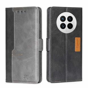 For Huawei Mate 50 Contrast Color Side Buckle Leather Phone Case(Black + Grey)
