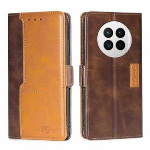 For Huawei Mate 50 Contrast Color Side Buckle Leather Phone Case(Dark Brown + Gold)