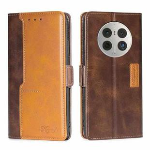 For Huawei Mate 50 Pro Contrast Color Side Buckle Leather Phone Case(Dark Brown + Gold)