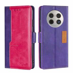 For Huawei Mate 50 Pro Contrast Color Side Buckle Leather Phone Case(Purple + Rose Red)