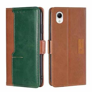 For Samsung Galaxy A23e/A22e Contrast Color Side Buckle Leather Phone Case(Light Brown + Green)