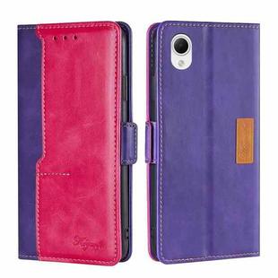 For Samsung Galaxy A23e/A22e Contrast Color Side Buckle Leather Phone Case(Purple + Rose Red)