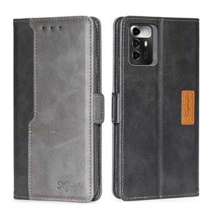 For ZTE Blade A72 5G Contrast Color Side Buckle Leather Phone Case(Black + Grey)