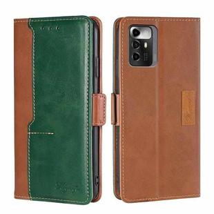 For ZTE Blade A72 5G Contrast Color Side Buckle Leather Phone Case(Light Brown + Green)