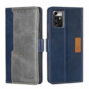 For ZTE Blade A72 5G Contrast Color Side Buckle Leather Phone Case(Blue + Grey)