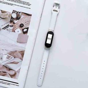For Xiaomi Mi Band  5 / 6 8-buckle Leather Watch Band(White)