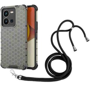 For vivo Y35 4G / Y22S 4G Global Lanyard Honeycomb Phone Case(Black)