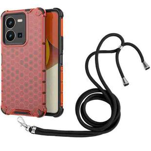 For vivo Y35 4G / Y22S 4G Global Lanyard Honeycomb Phone Case(Red)