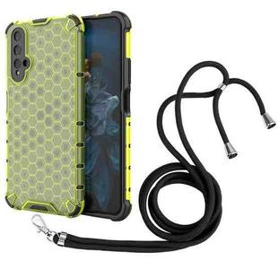 For Honor 20 Lanyard Honeycomb Phone Case(Green)