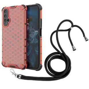 For Honor 20 Lanyard Honeycomb Phone Case(Red)