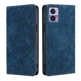 For Motorola Edge 30 Neo RFID Anti-theft Brush Magnetic Leather Phone Case(Blue)