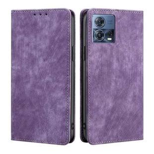 For Motorola Edge S30 Pro 5G/Edge 30 Fusion RFID Anti-theft Brush Magnetic Leather Phone Case(Purple)